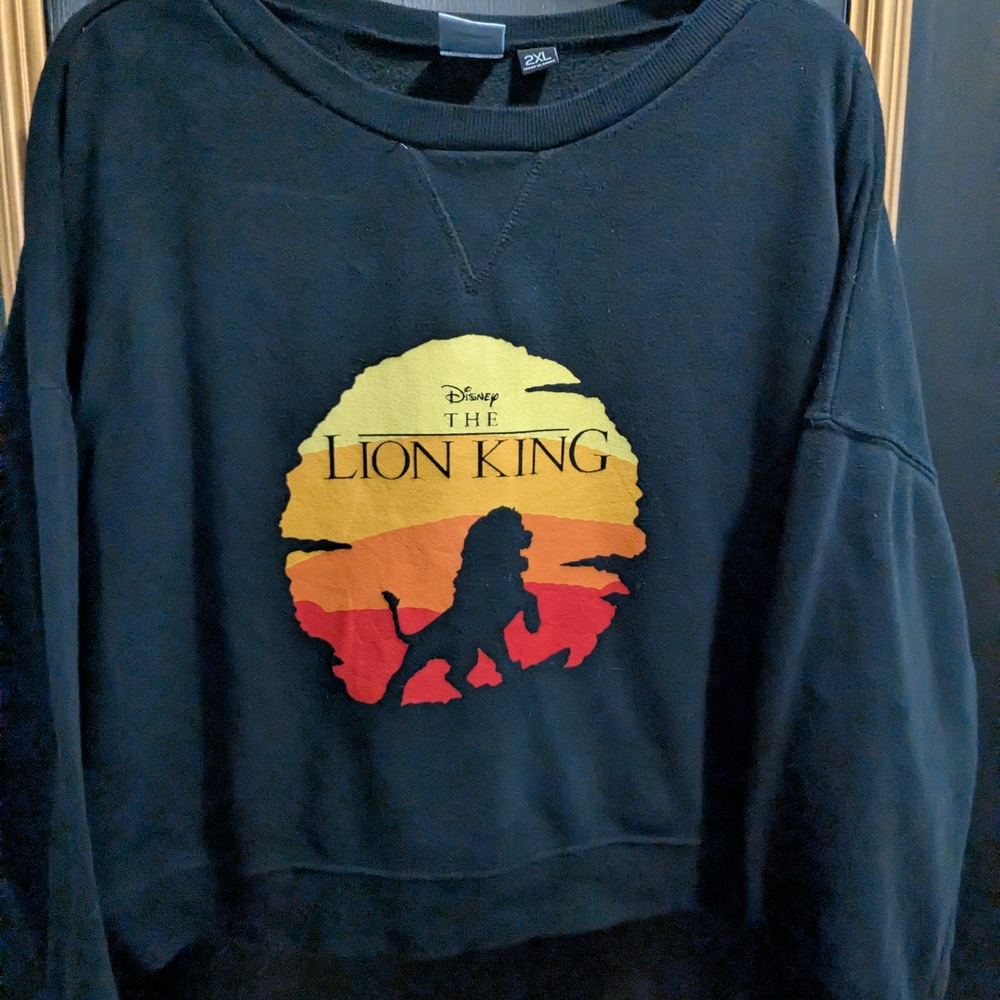 Disney The Lion King Cropped Sweatshirt Black Simba Sunset Graphic Pullover 2XL
